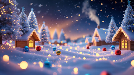"Enchanting Holiday Village Scene Centered Around a Glowing Christmas Tree"