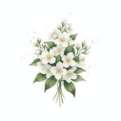 Fototapeta premium Jasmine Bouquet Watercolor Illustration Isolated on White Background