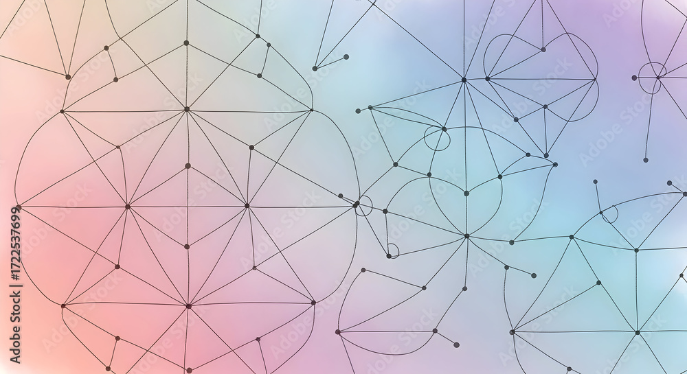 Aufkleber abstract geometric network with connected nodes on pastel gradient background