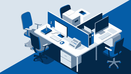 Indoor business office scene, vector hand-drawn illustrations