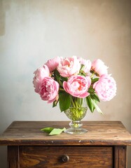 Pink peonies in glass vase