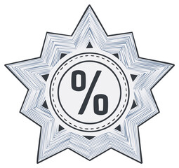 Hand Drawn Style Percentage Sign Badge Starburst Shape Retail Offer Illustration