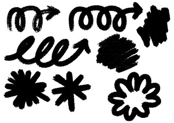 Abstract Hand-Drawn Brush Stroke Elements and Arrows for Design Projects