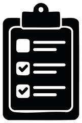Minimalist vector icon of a clipboard with a checklist, representing task completion and organization.