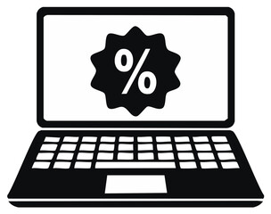 Laptop computer displaying a percentage symbol for online discount sale Ecommerce promotion