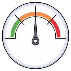 Circular gauge dial with needle indicating a range from green to red for measurement and feedback