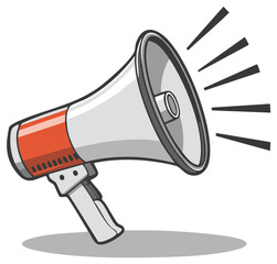 Cartoon Megaphone Sound Communication: Orange, White Loudspeaker with Soundwaves