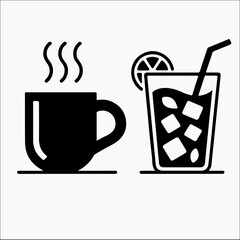 Hot coffee cup with steam and iced drink Vector