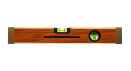 Wooden spirit level isolated on transparent background, a precise tool for ensuring horizontal or vertical alignment in construction and home improvement projects
