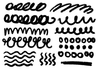 Abstract Hand-Drawn Swirls, Waves, and Circles, Grunge and Textured Brush Strokes for Creative Designs