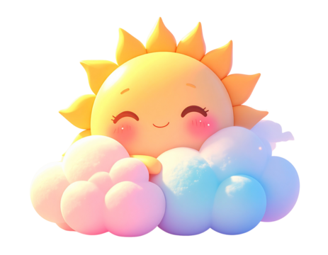  Blushing Sun Character Hugging Clouds 