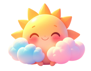  Blushing Sun Character Hugging Clouds