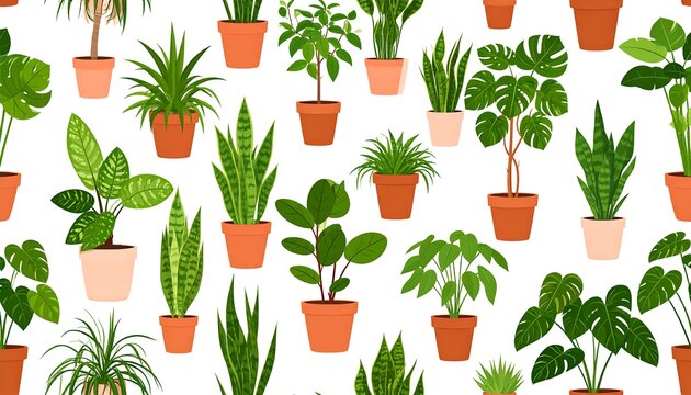 Various potted plants on white background for design.