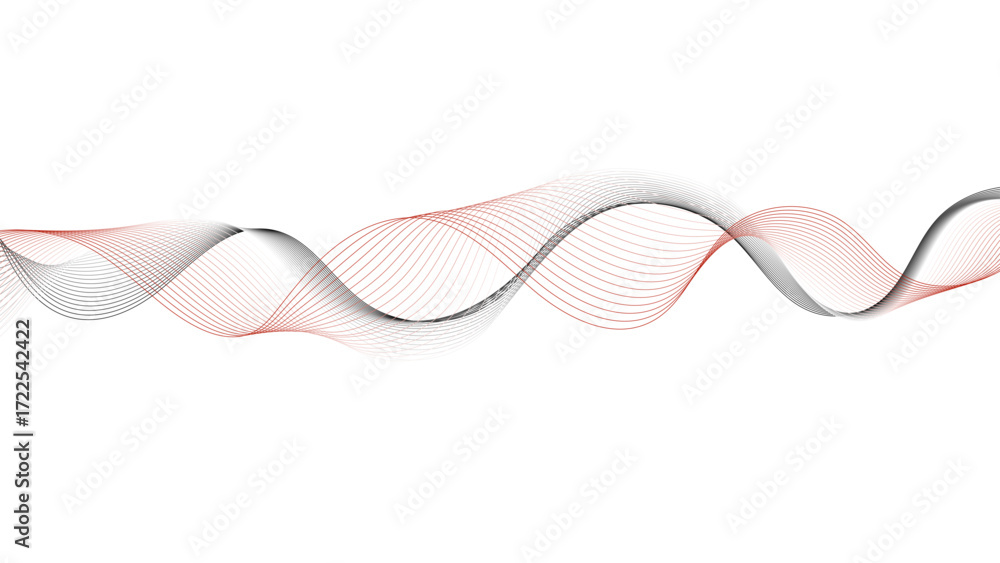 Wall mural red abstract background featuring a smooth, flowing wave of thin lines.