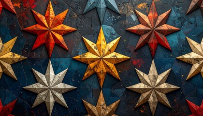 Abstract geometric pattern of stars on a dark background