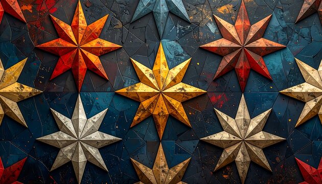 Abstract geometric pattern of stars on a dark background