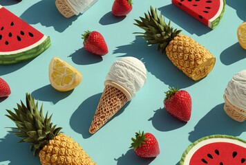 Summer fruit & ice cream pattern