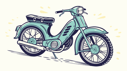 Obraz premium Retro teal moped illustration with yellow accents