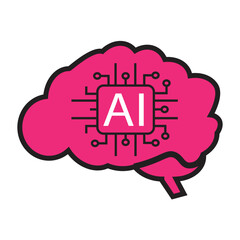 Artificial Intelligence Brain Icon with AI Chip Symbol