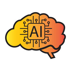 Artificial Intelligence Brain Icon with AI Chip Symbol