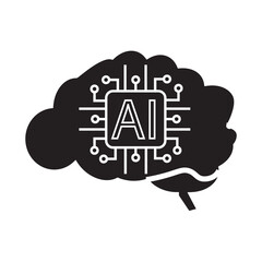 Artificial Intelligence Brain Icon with AI Chip Symbol glyph icon