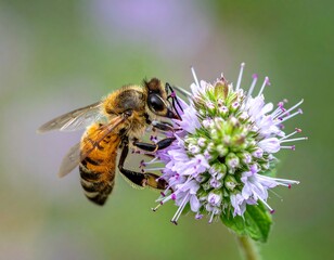Honeybee on a purple flower