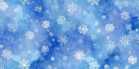 Ethereal Snowflakes Falling Gently Against a Serene Blue Winter Sky: A Seasonal Dance