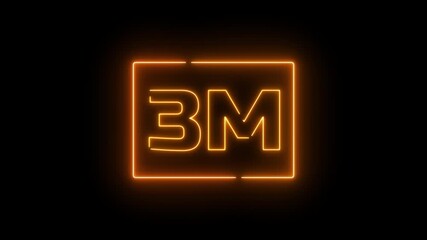 Neon a yellow design with the text "3M FOLLOWERS." The letters are stylized and illuminated, conveying a celebratory tone.Glowing neon text illuminating 3m in a rectangle against a black background. - Powered by Adobe