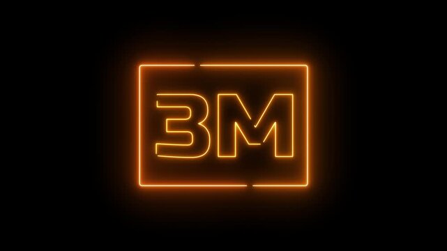 Neon a yellow design with the text "3M FOLLOWERS." The letters are stylized and illuminated, conveying a celebratory tone.Glowing neon text illuminating 3m in a rectangle against a black background.