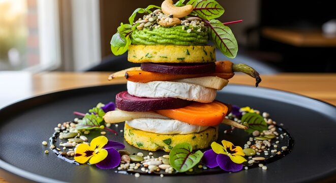 degustation or tasting menu at fancy Michelin star restaurant, degustation or tasting menu at fancy Michelin star restaurant. whimsical fantastic dish meal of molecular gastronomy cuisine closeup