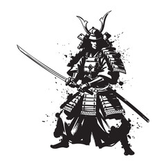traditional Samurai with katana sword abstract brush sketch vector illustration