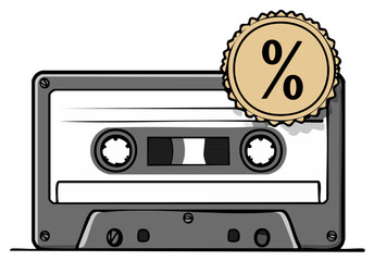Fototapeta premium Cassette Tape with Percentage Tag Graphic Element Representing a Special Discount