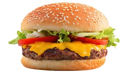 Juicy Beef Burger Topped with Melted Cheese, Grilled to a Golden Crisp—Every Bite Bursts with Rich, Savory Flavors, Boasting a Perfectly Seared Patty, Creamy Melted Cheese That Oozes With Each Bite