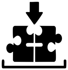 Fototapeta premium Puzzle Pieces Integration Symbol with Download Arrow in Black and White