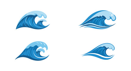 Stylized blue ocean waves in various shapes and forms presented graphically