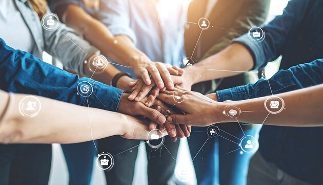 Diverse team hands clasped together