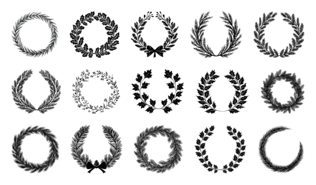 PNG Elegant laurel wreath vector collection, element set on transparent background