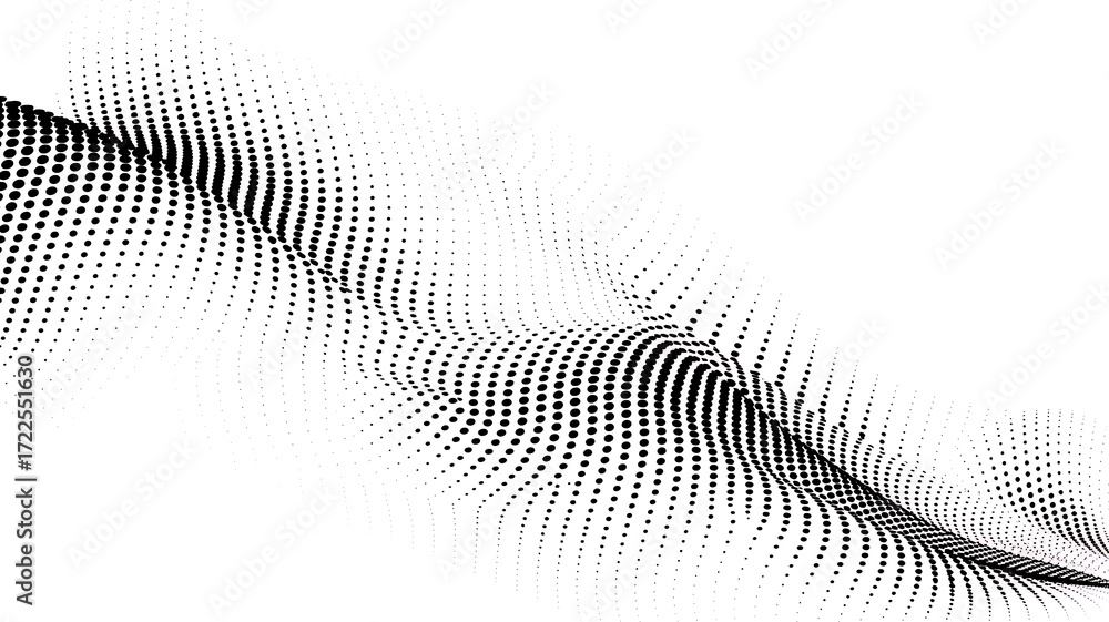 Poster abstract black and white dotted wave pattern creating a dynamic and textured visual effect against a