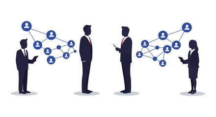 Business professionals connected by a network of people and digital interfaces