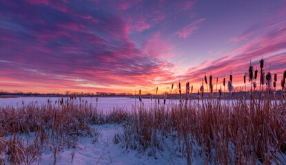 Obraz premium Winter sunrise over frozen marsh