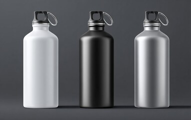 Three Metal Water Bottles in White Black and Silver