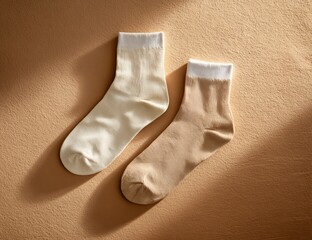 Two Socks in Beige and Cream with Dramatic Shadows