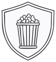 Outlined Shielded Popcorn Container Icon for Movie Theater Promotion Material