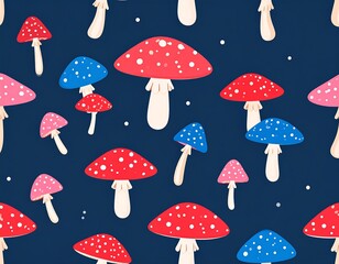 Cute mushroom pattern on dark background