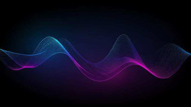 Abstract flowing wave of shimmering blue and purple particles creating a dynamic futuristic digital art background