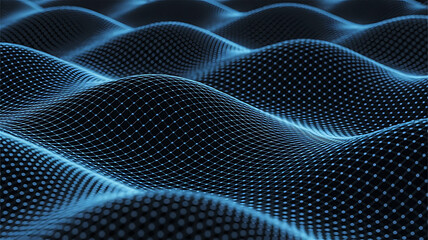 Abstract glowing blue digital wave pattern formed by countless tiny dots creating a futuristic science and technology background