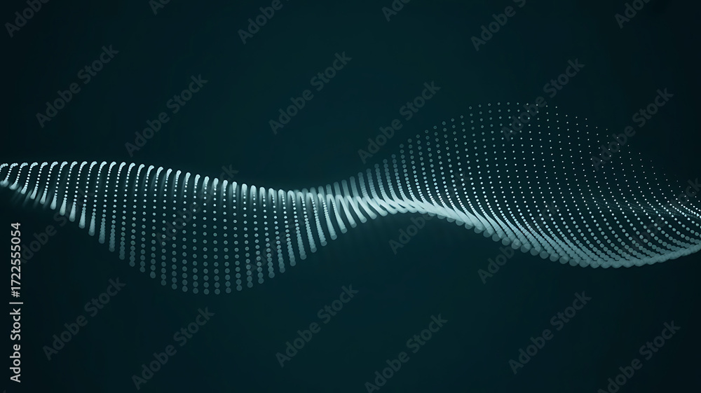 Poster abstract glowing digital wave of particles flowing smoothly on a dark background representing data a