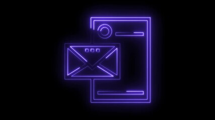 Glowing neon email newsletter form outline animated on black background for technology