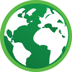 Green earth globe icon represents global environment sustainability ecology world conservation and planet care symbol