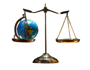 Scales of Justice with World Globe for International Law 